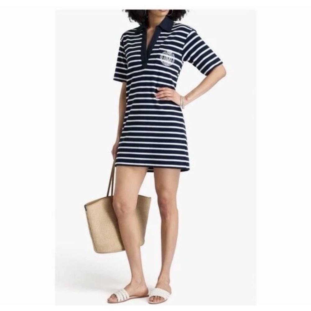 VERONICA BEARD Mini Dress S Terrence Embroidered Striped Cotton-Blend Terry